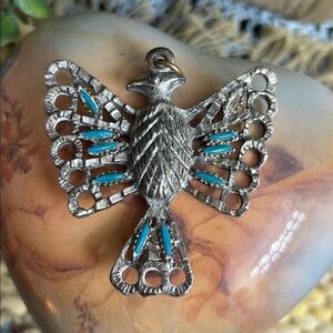 Vintage Thunderbird Silver and Turquoise Pendant